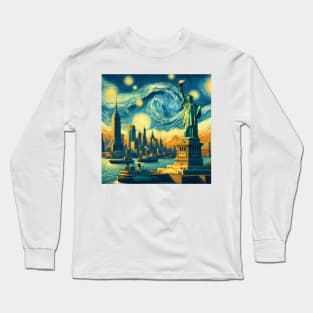 New York City, USA, in the style of Vincent van Gogh's Starry Night Long Sleeve T-Shirt